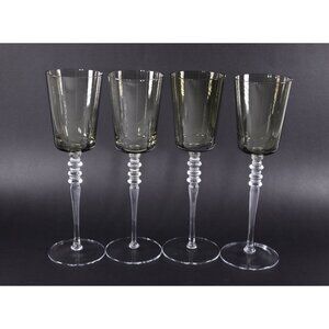 Vintage 10" tall two-tone wine glasses set of 4, smoky glass crystal or glass